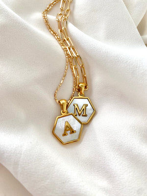Mother Of Pearl 9ct Gold Initial Necklace | aliceeden